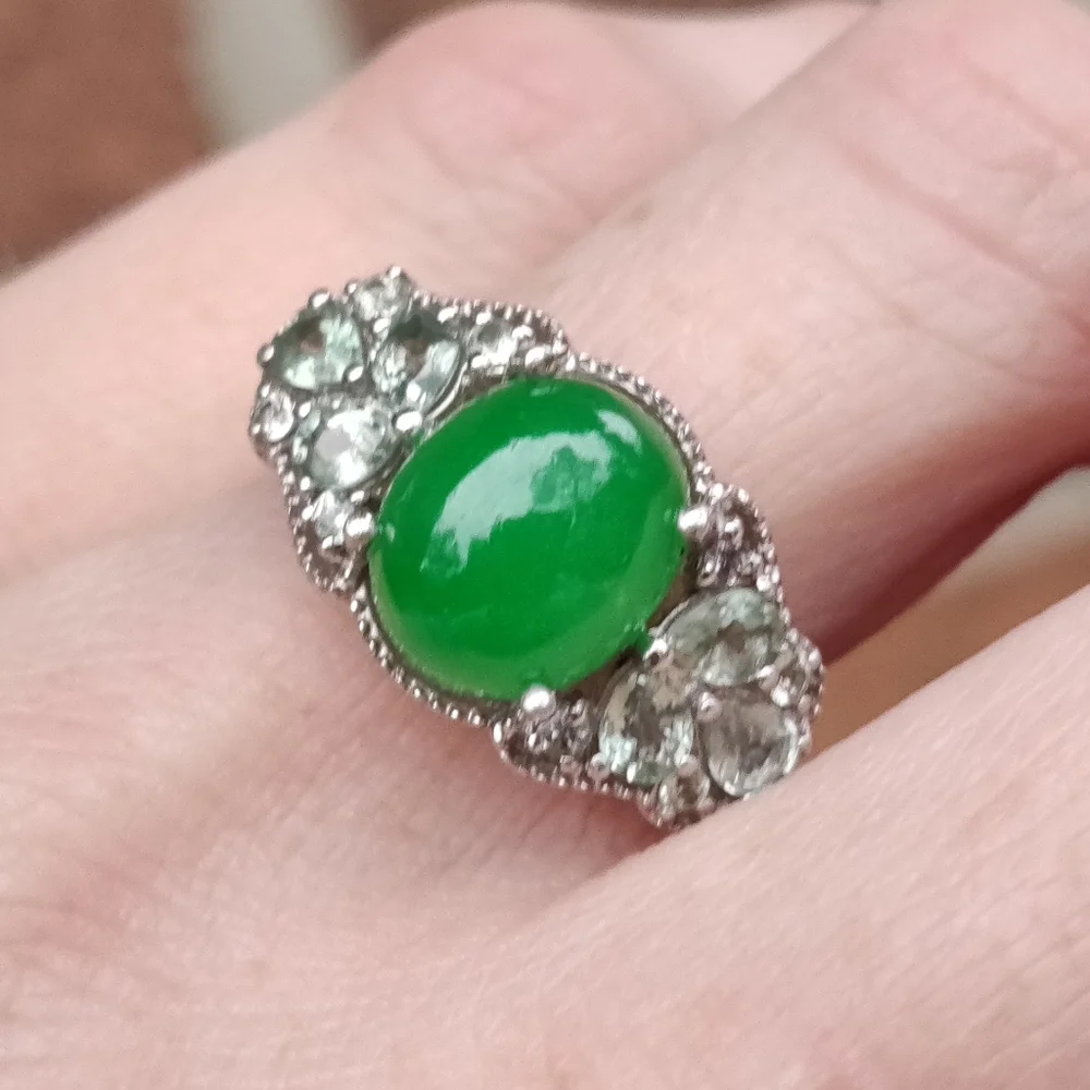 Sterling Jadeite And Prasiolite Ring By Chuck Clemency - Picture 5 of 7